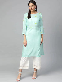 Thumbnail for Women Blue Yoke Design Straight Kurta - Rasiya