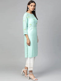 Thumbnail for Women Blue Yoke Design Straight Kurta - Rasiya
