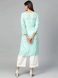 Thumbnail for Women Blue Yoke Design Straight Kurta - Rasiya