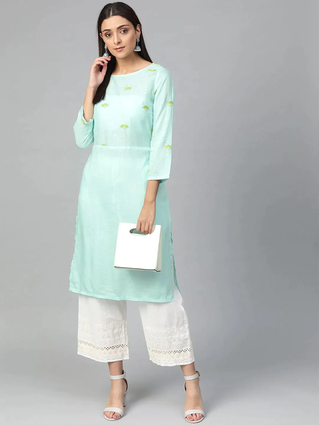 Women Blue Yoke Design Straight Kurta - Rasiya