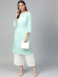 Thumbnail for Women Blue Yoke Design Straight Kurta - Rasiya