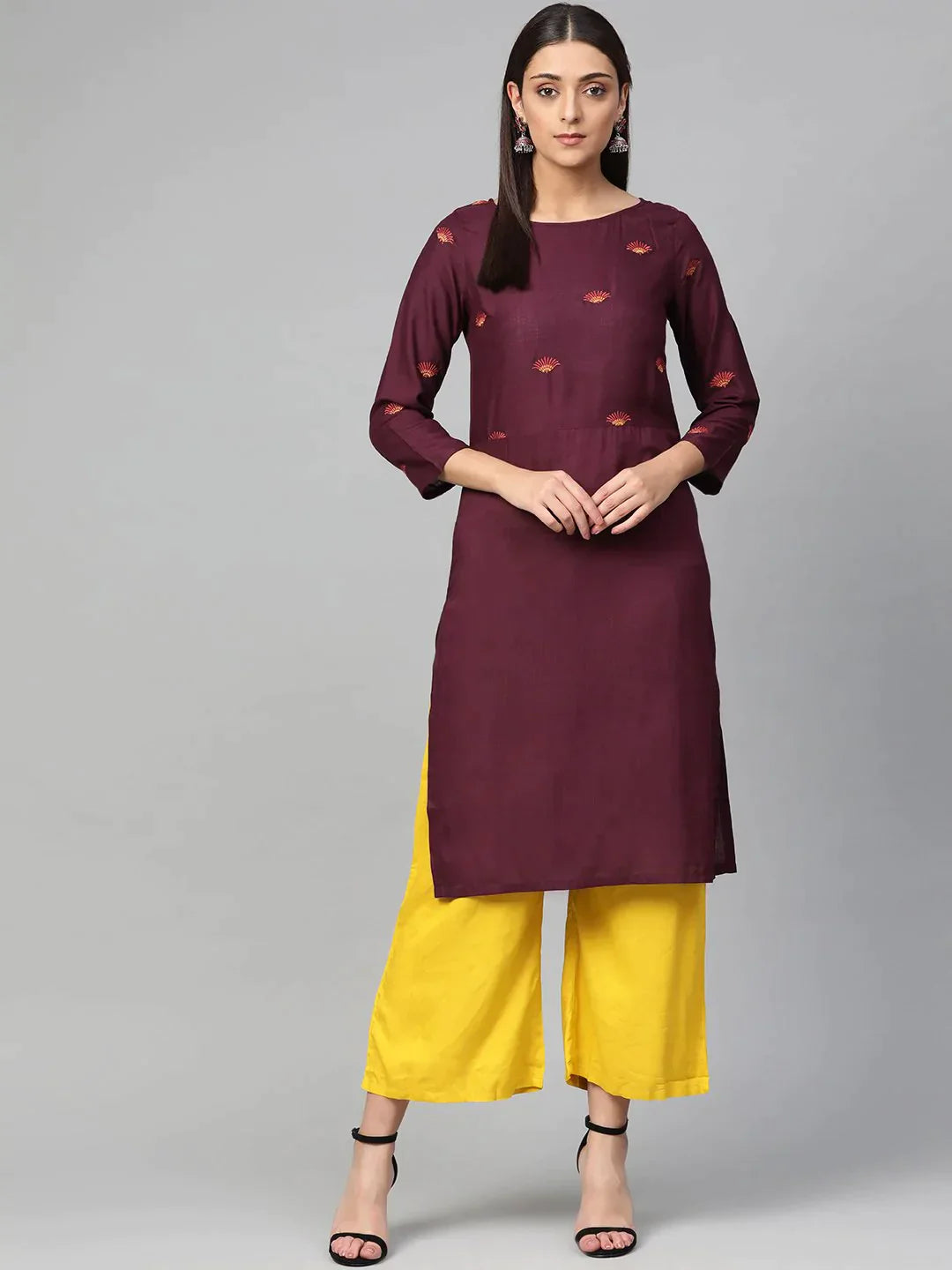 Women Purple Yoke Design Straight Kurta - Rasiya