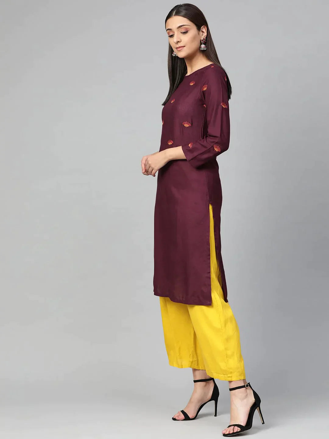 Women Purple Yoke Design Straight Kurta - Rasiya