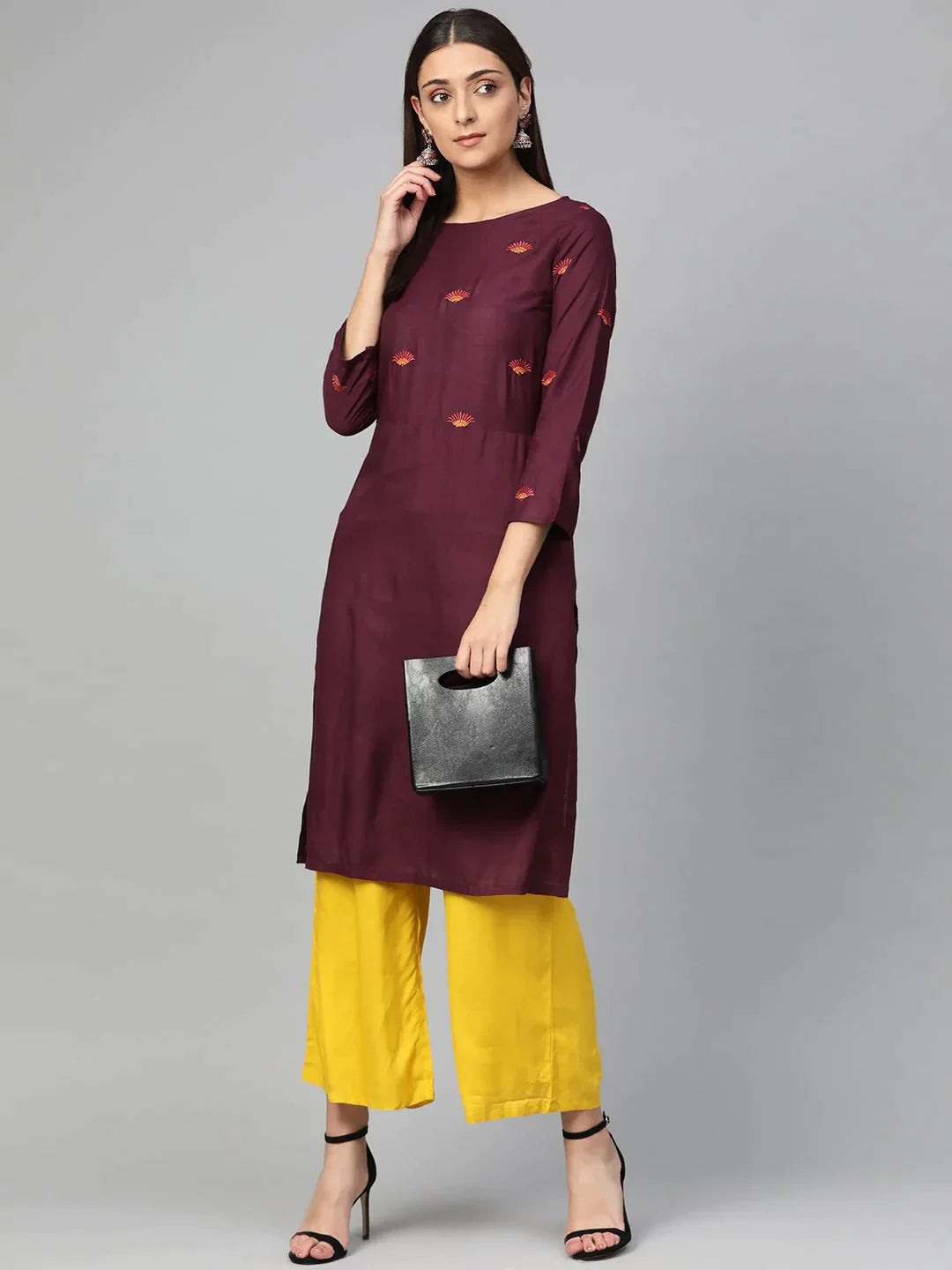 Women Purple Yoke Design Straight Kurta - Rasiya