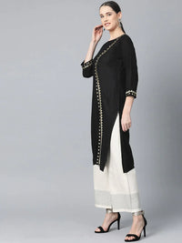 Thumbnail for Women Black Embroidered Straight Kurta - Rasiya