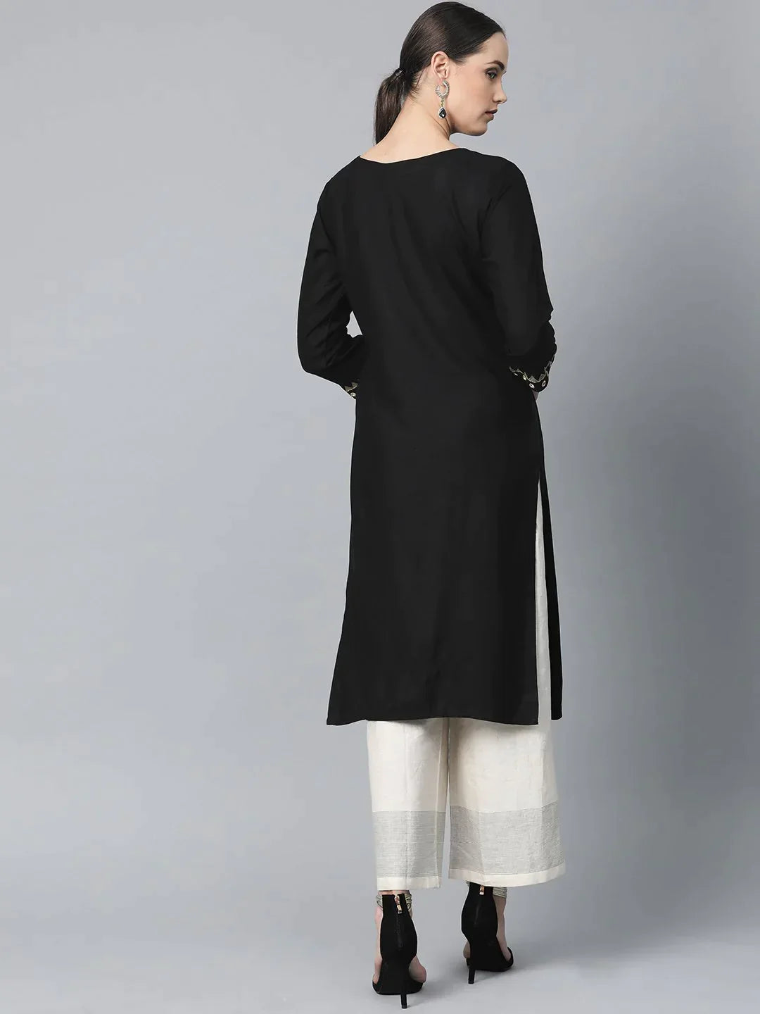 Women Black Embroidered Straight Kurta - Rasiya