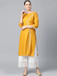 Thumbnail for Women Mustard Embroidered Straight Kurta - Rasiya