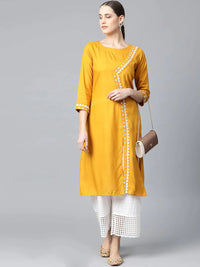 Thumbnail for Women Mustard Embroidered Straight Kurta - Rasiya