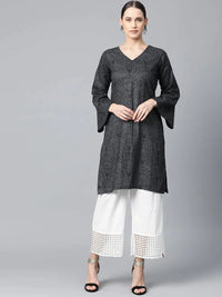 Thumbnail for Women Charcoal Grey & Black Printed Straight Kurta - Rasiya