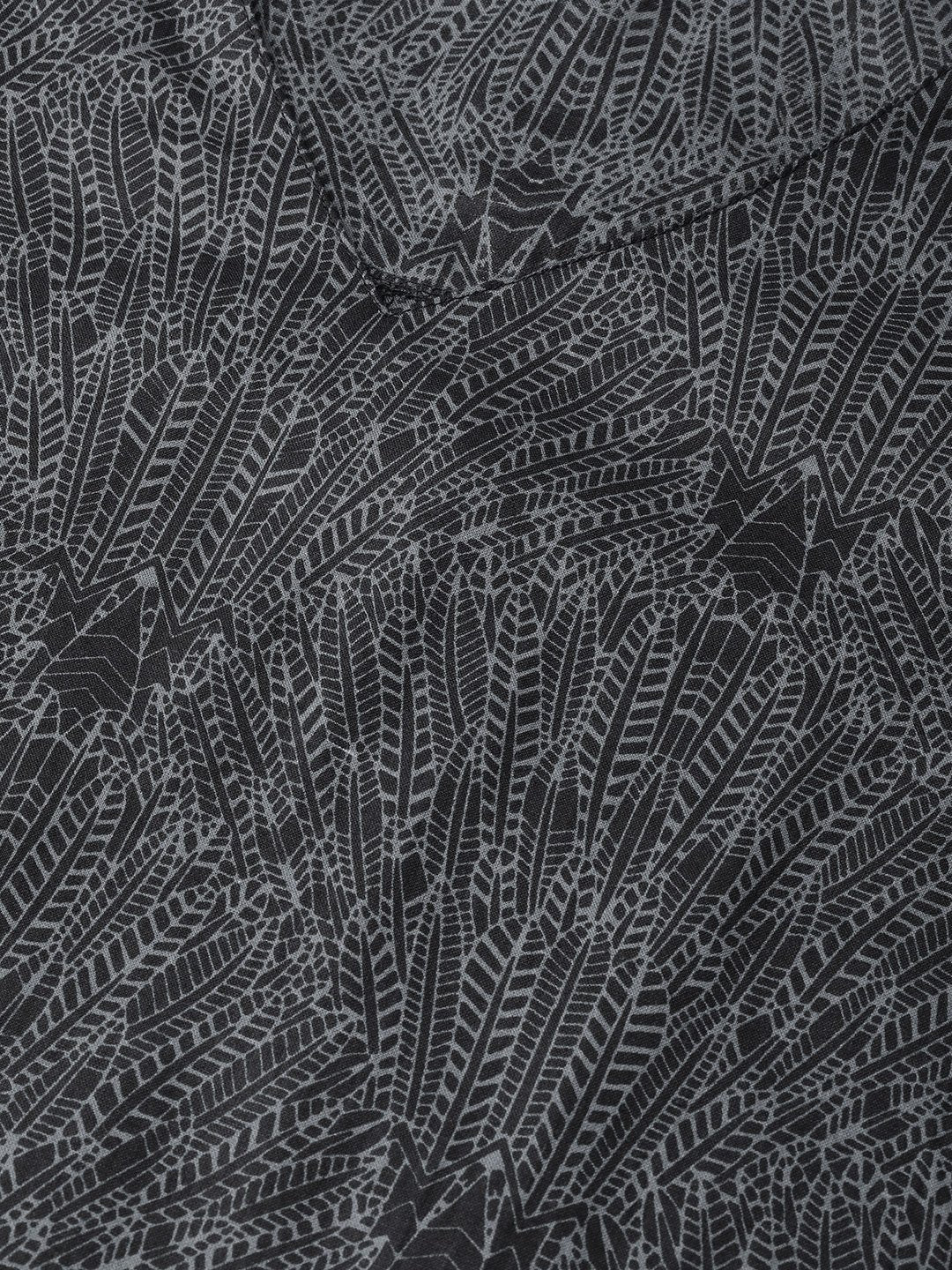 Women Charcoal Grey & Black Printed Straight Kurta - Rasiya