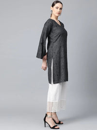 Thumbnail for Women Charcoal Grey & Black Printed Straight Kurta - Rasiya