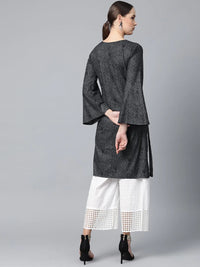 Thumbnail for Women Charcoal Grey & Black Printed Straight Kurta - Rasiya