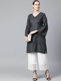 Thumbnail for Women Charcoal Grey & Black Printed Straight Kurta - Rasiya