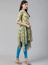 Thumbnail for Women Beige & Blue Floral Printed A-Line Kurta Blue - Rasiya