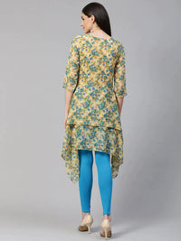 Thumbnail for Women Beige & Blue Floral Printed A-Line Kurta Blue - Rasiya