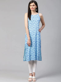Thumbnail for Women Blue Printed Straight Kurta - Rasiya