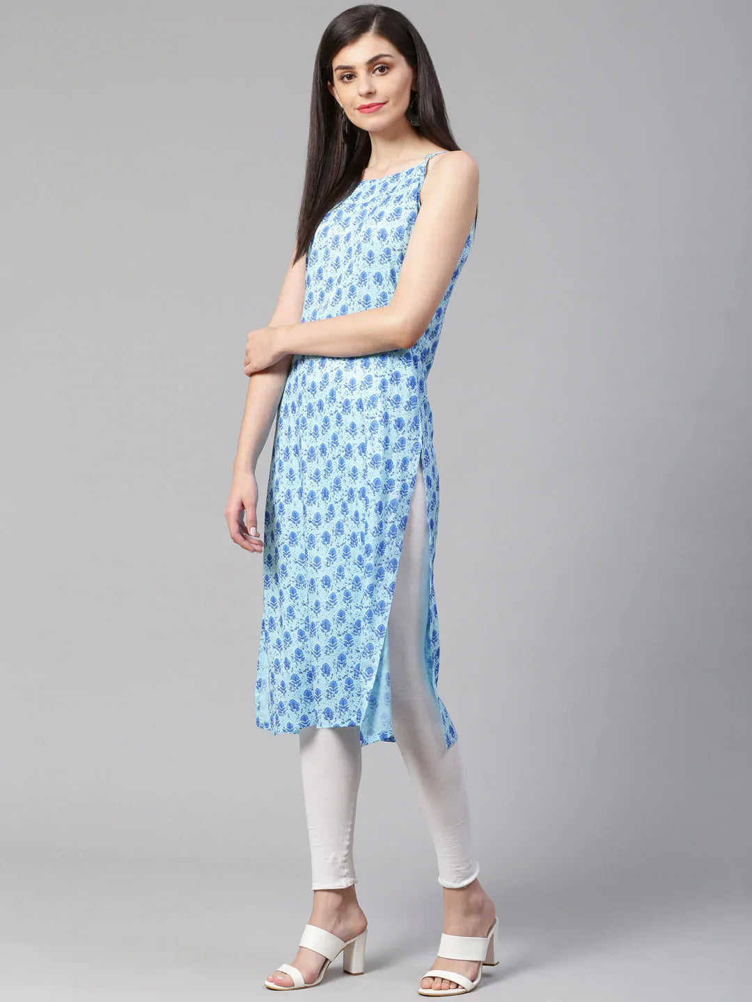 Women Blue Printed Straight Kurta - Rasiya