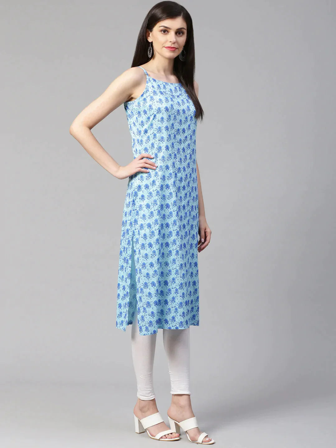 Women Blue Printed Straight Kurta - Rasiya