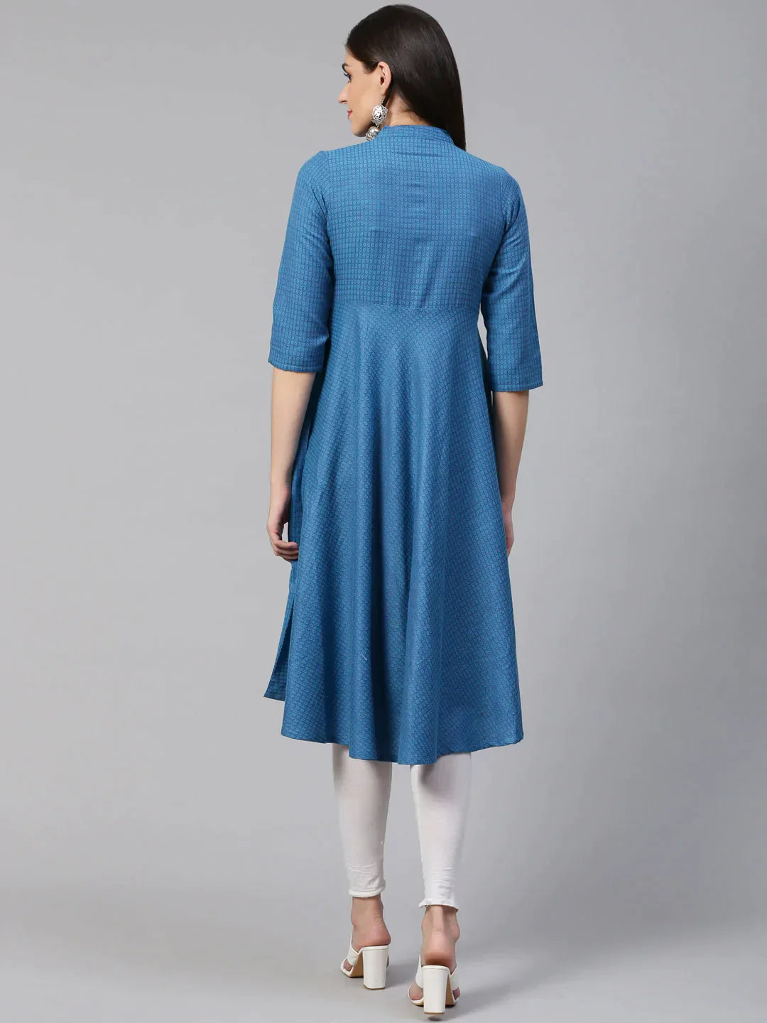 Women Blue Woven Design Jacquard Weave A-Line Kurta - Rasiya