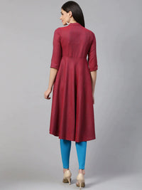 Thumbnail for Women Maroon Woven Design Jacquard Weave A-Line Kurta - Rasiya