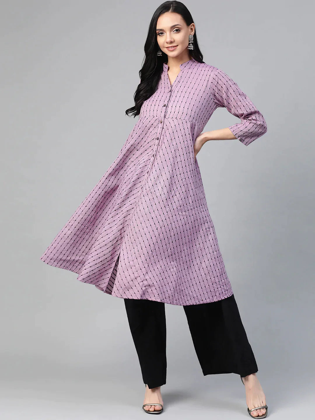 Women Purple & Black Woven Design Jacquard A-Line Kurta - Rasiya