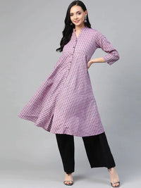 Thumbnail for Women Purple & Black Woven Design Jacquard A-Line Kurta - Rasiya
