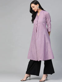 Thumbnail for Women Purple & Black Woven Design Jacquard A-Line Kurta - Rasiya