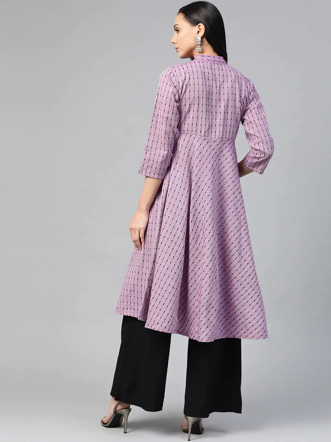 Women Purple & Black Woven Design Jacquard A-Line Kurta - Rasiya