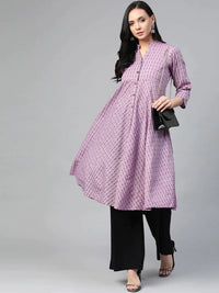 Thumbnail for Women Purple & Black Woven Design Jacquard A-Line Kurta - Rasiya