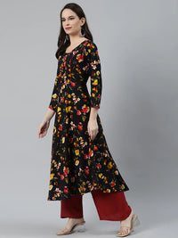 Thumbnail for Women Black & Red Floral Printed Floral Anarkali Kurta - Rasiya