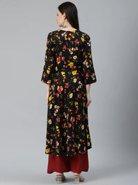 Thumbnail for Women Black & Red Floral Printed Floral Anarkali Kurta - Rasiya