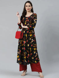 Thumbnail for Women Black & Red Floral Printed Floral Anarkali Kurta - Rasiya