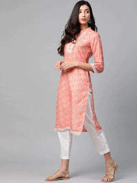 Thumbnail for Women Orange & Off White Ethnic Motifs Printed Kurta - Rasiya