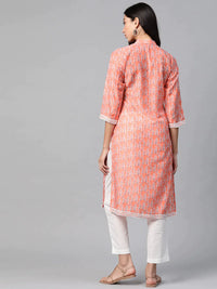 Thumbnail for Women Orange & Off White Ethnic Motifs Printed Kurta - Rasiya