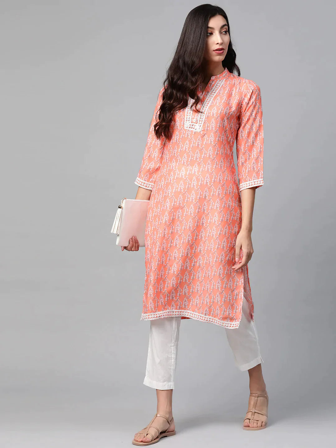 Women Orange & Off White Ethnic Motifs Printed Kurta - Rasiya