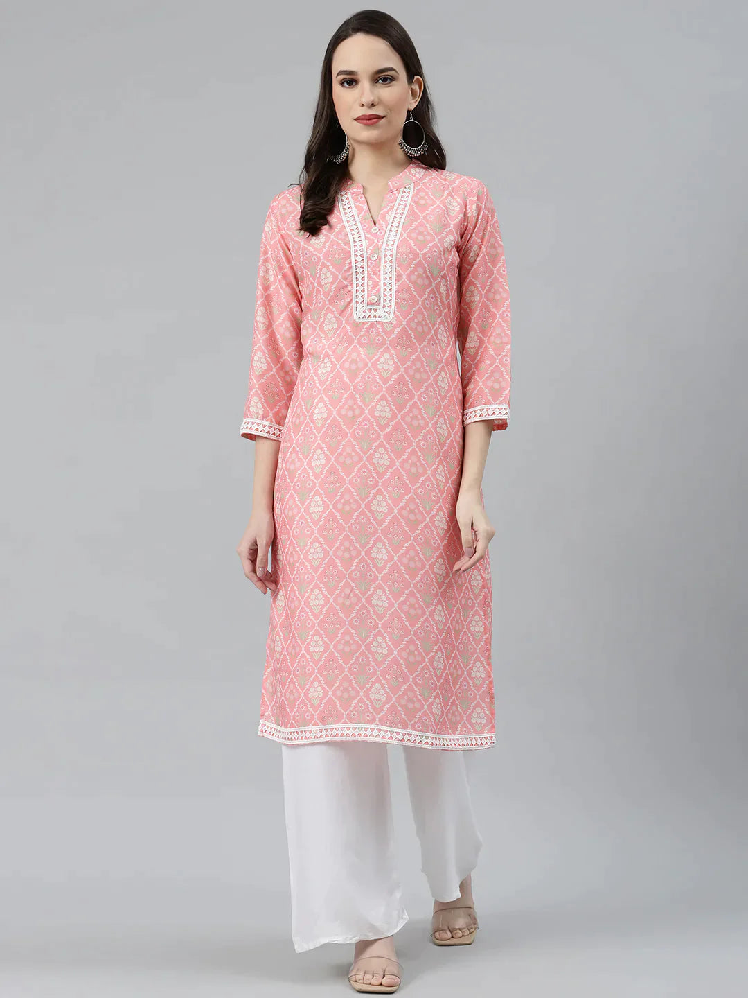 Women Pink & Off White Floral Printed Kurta - Rasiya