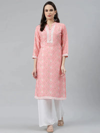 Thumbnail for Women Pink & Off White Floral Printed Kurta - Rasiya
