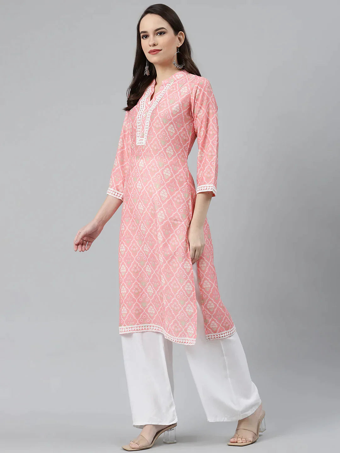 Women Pink & Off White Floral Printed Kurta - Rasiya