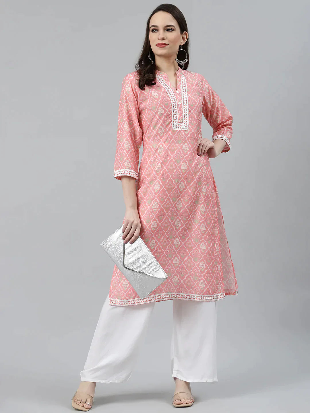Women Pink & Off White Floral Printed Kurta - Rasiya