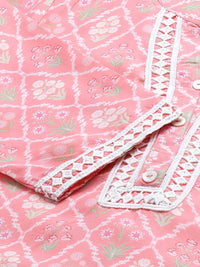 Thumbnail for Women Pink & Off White Floral Printed Kurta - Rasiya