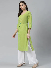 Thumbnail for Women Green Woven Design Pure Cotton Straight Pleated Kurta - Rasiya
