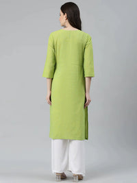 Thumbnail for Women Green Woven Design Pure Cotton Straight Pleated Kurta - Rasiya