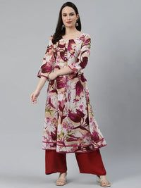 Thumbnail for Women Off White & Purple Floral Printed Floral Anarkali Kurta - Rasiya