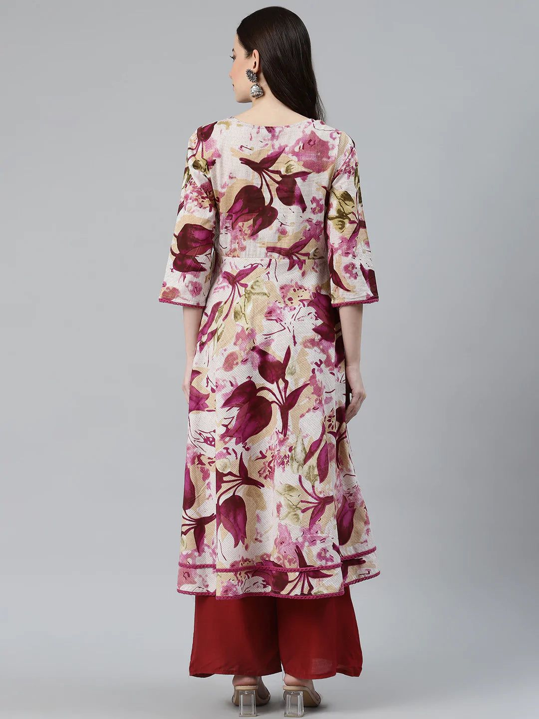 Women Off White & Purple Floral Printed Floral Anarkali Kurta - Rasiya