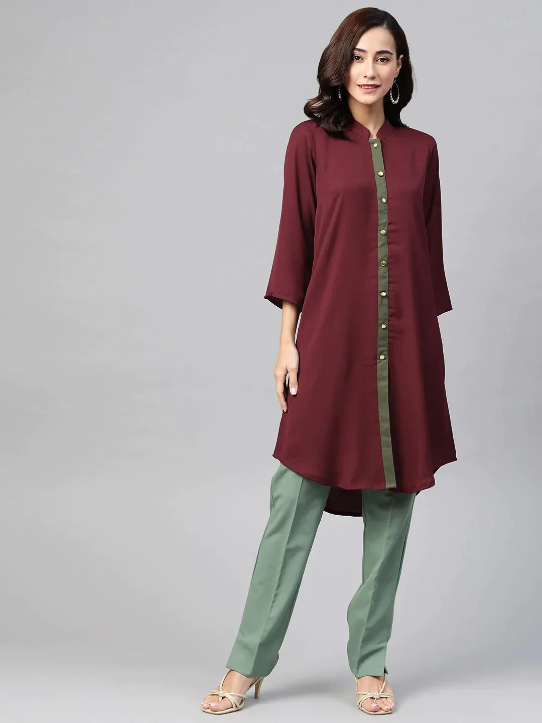 Women Purple & Green Solid A-Line Kurta - Rasiya