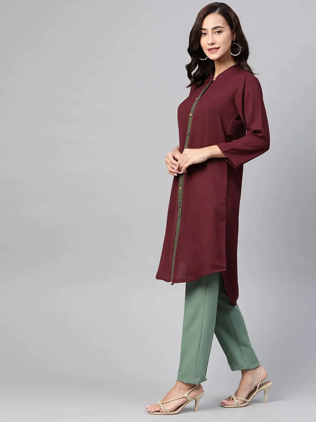 Women Purple & Green Solid A-Line Kurta - Rasiya