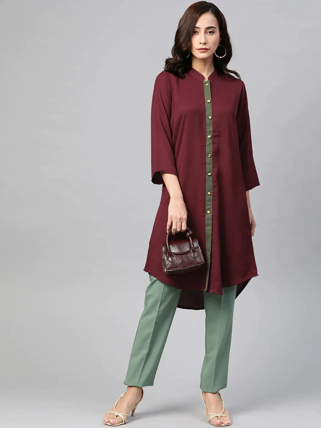 Women Purple & Green Solid A-Line Kurta - Rasiya