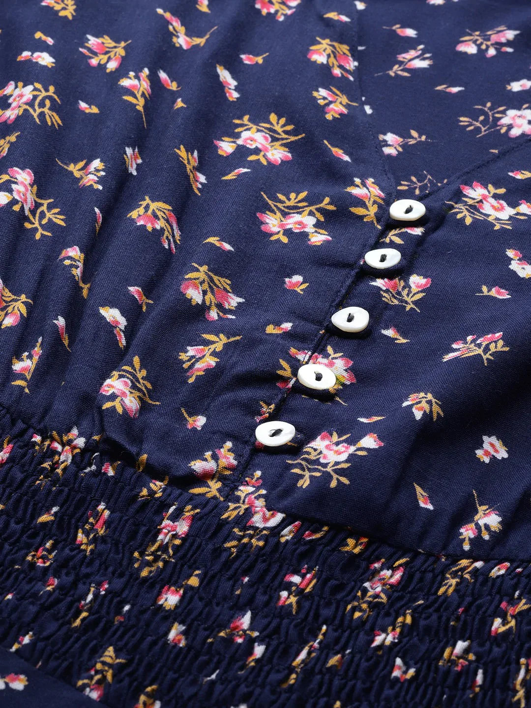 Women Navy Blue & Pink Floral Printed Floral Anarkali Kurta - Rasiya