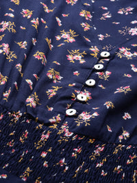 Thumbnail for Women Navy Blue & Pink Floral Printed Floral Anarkali Kurta - Rasiya