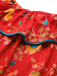 Thumbnail for Women Red & Yellow Floral Printed Straight Kurta - Rasiya